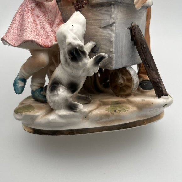 Vintage Norleans Old Man Dog Girl Apple Cart Japan Bisque Porcelain Art Figurine - Picture 9 of 10